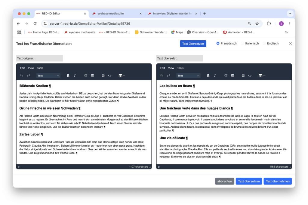 Übersetzung per deutscher KI 1 Übersetzungs-Dialog in RED-IO
